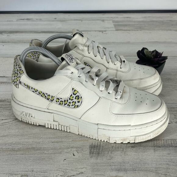 Nike Air Force 1 Pixel SE Leopard White Leather Sneakers Size 10.5 - Picture 4 of 7
